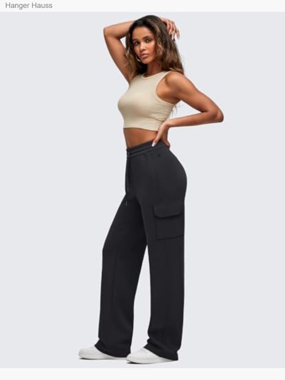 Modal Wide Leg Cargo Sweatpants with Pockets High Rise Casual - Picture 6 of 7